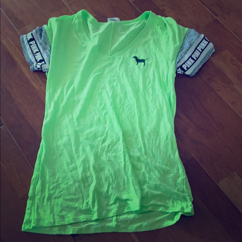 Neon green Victoria Secret pink tee xs